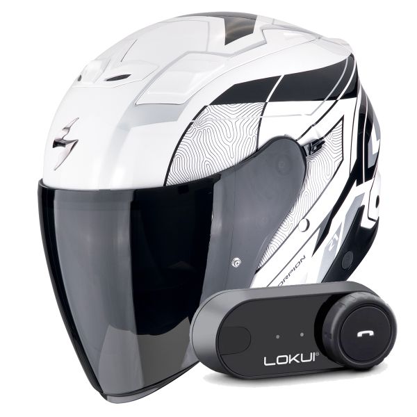 Casque Jet Scorpion Exo Z1 Vue White Black Silver + Kit Bluetooth Lokui K30