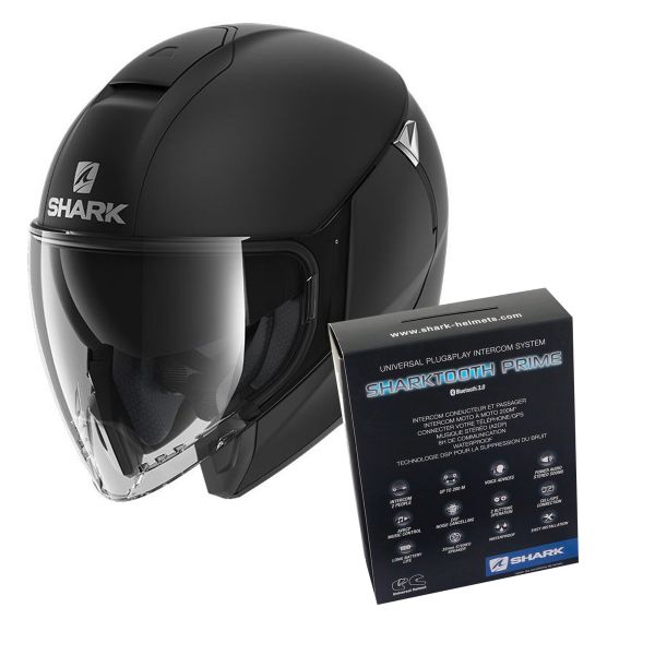 Casque Jet Shark Citycruiser Blank Mat KMA + Kit Bluetooth Sharktooth Prime