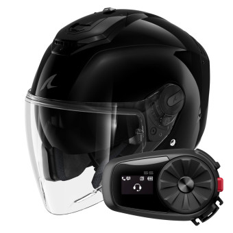 Casque Jet Shark RS JET Blank BLK + Kit Bluetooth 5S Solo