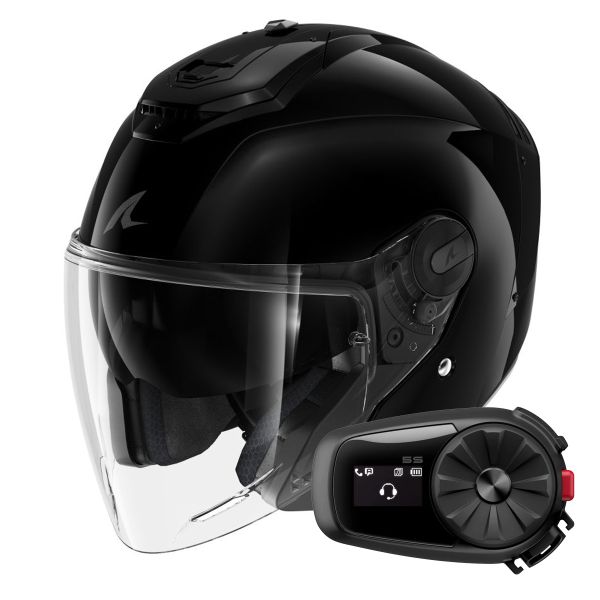 Casque Jet Shark DOUBLONRS JET Blank BLK + Kit Bluetooth 5S Solo