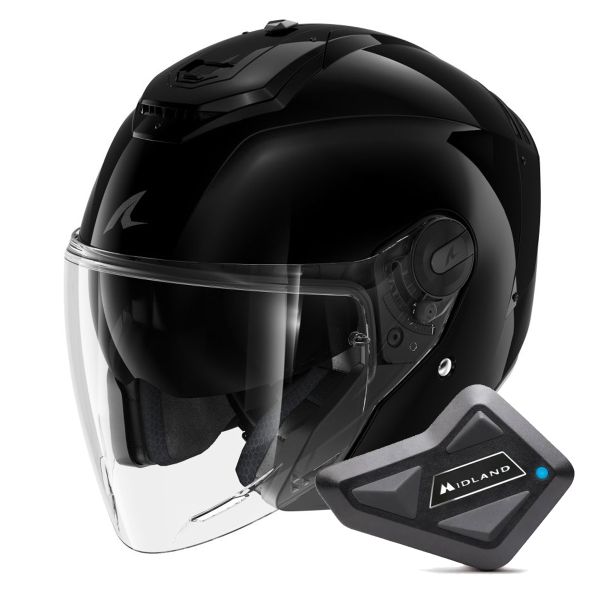 Casque Jet Shark RS JET Blank BLK + Kit Bluetooth BT Mini