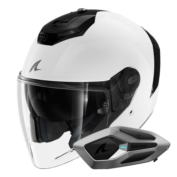 Casque Jet Shark RS JET Blank WHU + Kit Bluetooth Sena for Shark Mesh Solo