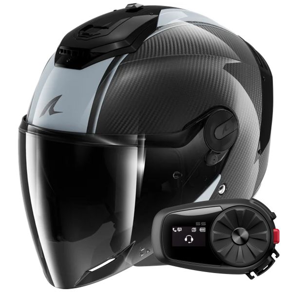 Casque Jet Shark RS JET Carbon Blank DSD + Kit Bluetooth 5S Solo