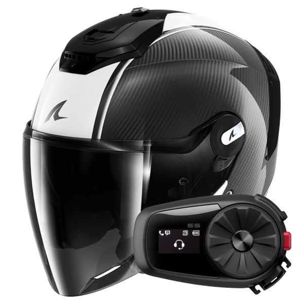 Casque Jet Shark RS JET Carbon Blank DWK + Kit Bluetooth 5S Solo