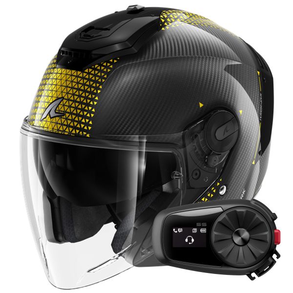 Casque Jet Shark RS JET Carbon Ikonik DQU + Kit Bluetooth 5S Solo