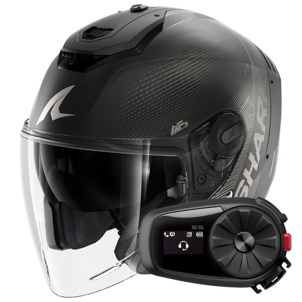 Casque Jet Shark RS JET Carbon Speed-Tech Mat DAK + Kit Bluetooth 5S Solo