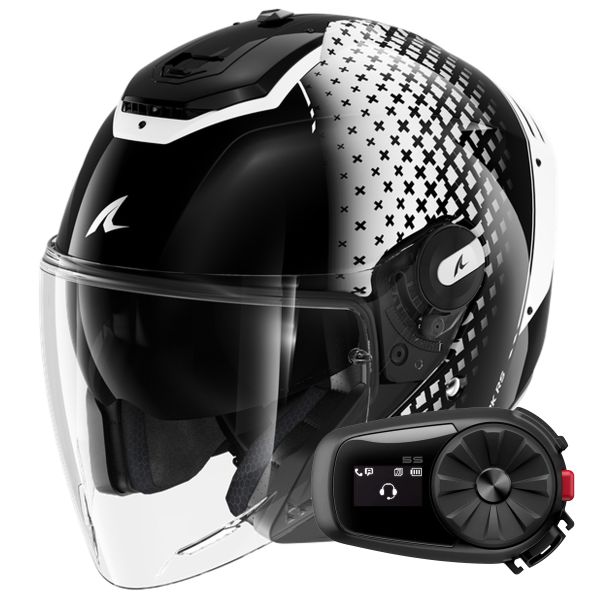 Casque Jet Shark RS JET Stride KWK + Kit Bluetooth 5S Solo