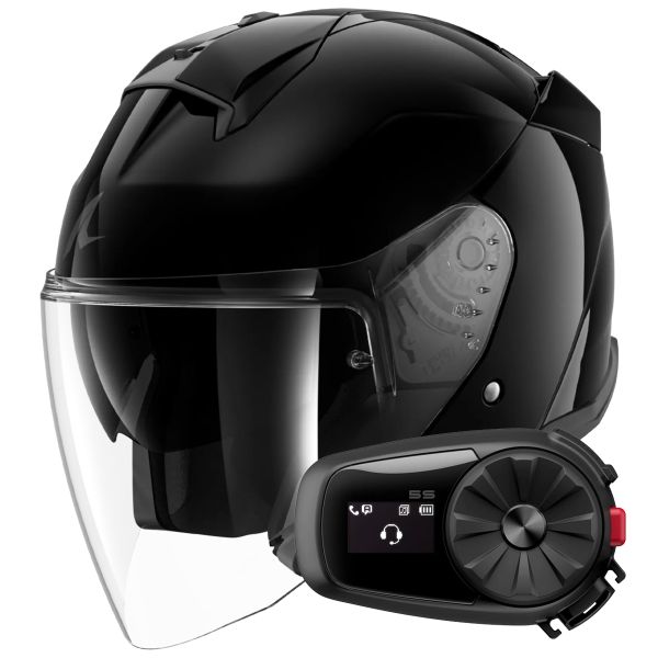 Casque Jet Shark Skwal Jet Blank BLK + Kit Bluetooth 5S Solo