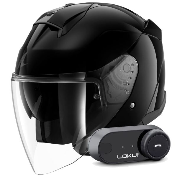 Casque Jet Shark Skwal Jet Blank BLK + Kit Bluetooth Lokui K30