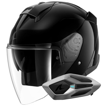 Casque Jet Shark Skwal Jet Blank BLK + Kit Bluetooth Sena for Shark Mesh Solo