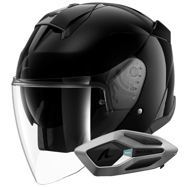 Casque Jet Shark Skwal Jet Blank BLK + Kit Bluetooth Sena for Shark Mesh Solo