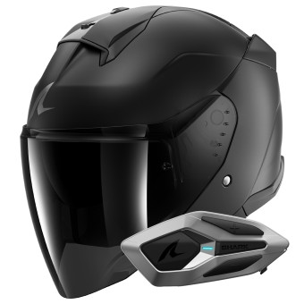 Casque Jet Shark Skwal Jet Dark Shadow Mat A08 + Kit Bluetooth Sena for Shark Mesh Solo