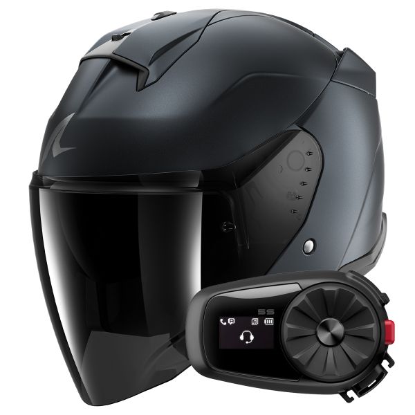 Casque Jet Shark Skwal Jet Dark Shadow Mat B16 + Kit Bluetooth 5S Solo