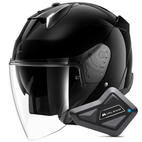 Casque Jet Shark Skwal i3 Jet Blank BLK + Kit Bluetooth BT Mini