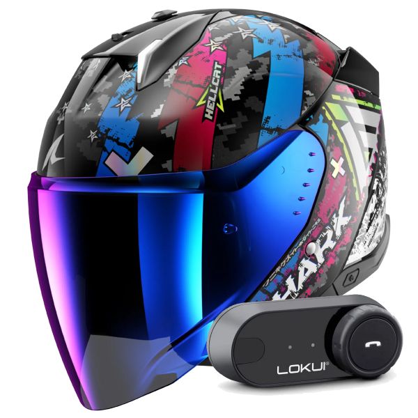 Casque Jet Shark Skwal i3 Jet Hellcat KUB + Kit Bluetooth Lokui K30
