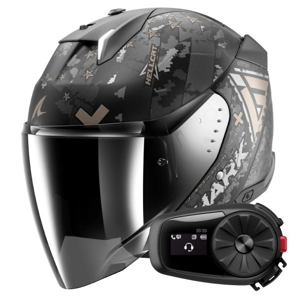 Casque Jet Shark Skwal i3 Jet Hellcat Mat KUA + Kit Bluetooth 5S Solo