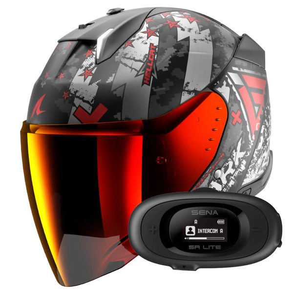 Casque Jet Shark Skwal i3 Jet Hellcat Mat KUR + Kit bluetooth 5R Lite Solo