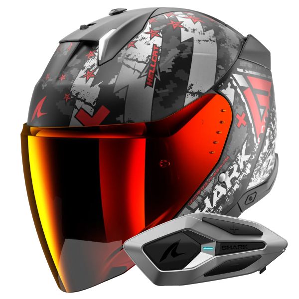 Casque Jet Shark Skwal i3 Jet Hellcat Mat KUR + Kit Bluetooth Sena for Mesh Solo