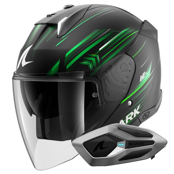 Casque Jet Shark Skwal i3 Jet Light-Blur Mat KGW + Kit Bluetooth Sena for Mesh Solo