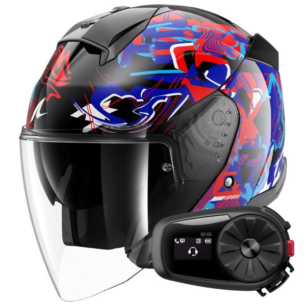 Casque Jet Shark Skwal Jet Pranz KBR + Kit Bluetooth 5S Solo