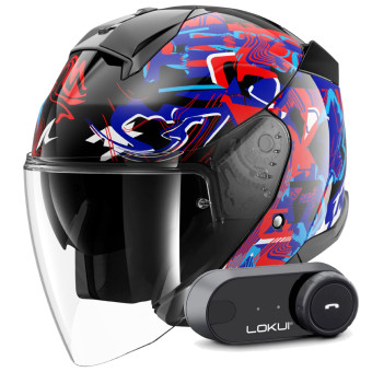 Casque Jet Shark Skwal Jet Pranz KBR + Kit Bluetooth Lokui K30