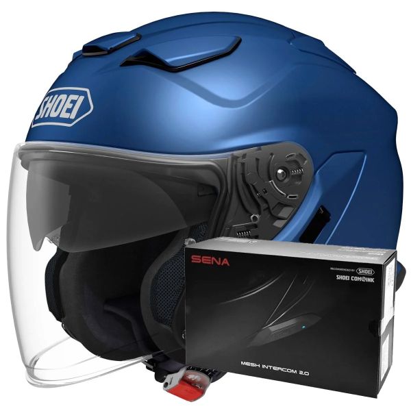 Casque Jet Shoei J-Cruise 3 Matt Blue Metal + Intercom Sena SRL-03 Casque Jet Shoei J-Cruise 3 Matt Blue Metal + Intercom Sena SRL-03