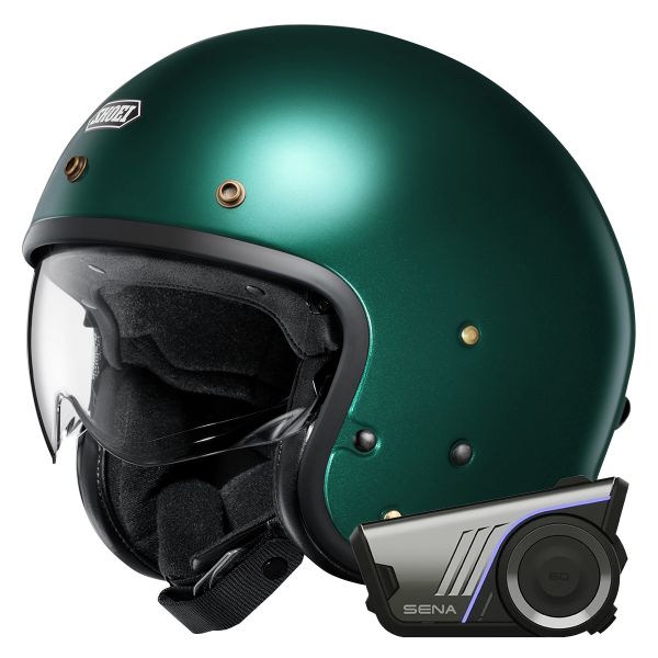 Casque Jet Shoei J.O2 British Green + Kit bluetooth 60S Harman Kardon