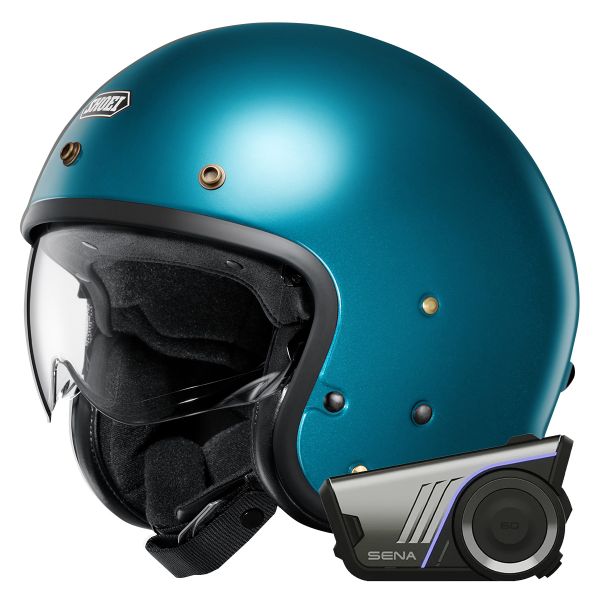 Casque Jet Shoei J.O2 Laguna Blue + Kit bluetooth 60S Harman Kardon