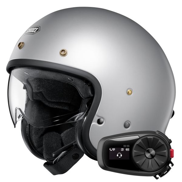 Casque Jet Shoei J.O2 Matt Light Silver + Kit Bluetooth 5S Solo