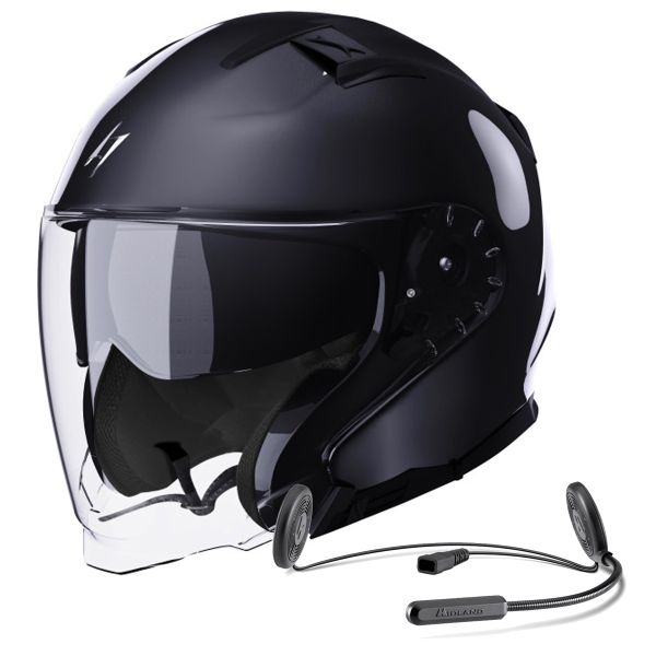 Casque Jet Stormer Rival Black Pearly + Kit Bluetooth Lokui K10