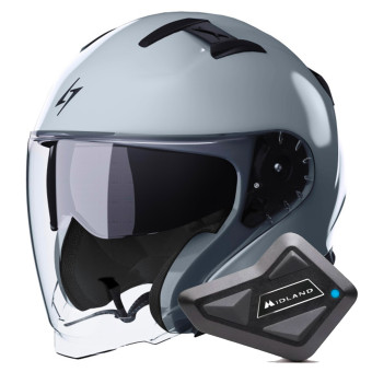 Casque Jet Stormer Rival Grey Nardo Glossy + Kit Bluetooth BT Mini