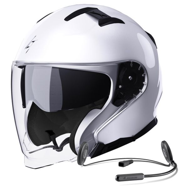 Casque Jet Stormer Rival White Pearly + Kit Bluetooth Lokui K10