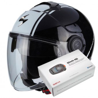 Casque Jet Scorpion Exo City Avenue Black White + Kit Bluetooth Sena SMH5 Casque Jet Scorpion Exo City Avenue Black White + Kit Bluetooth Sena SMH5
