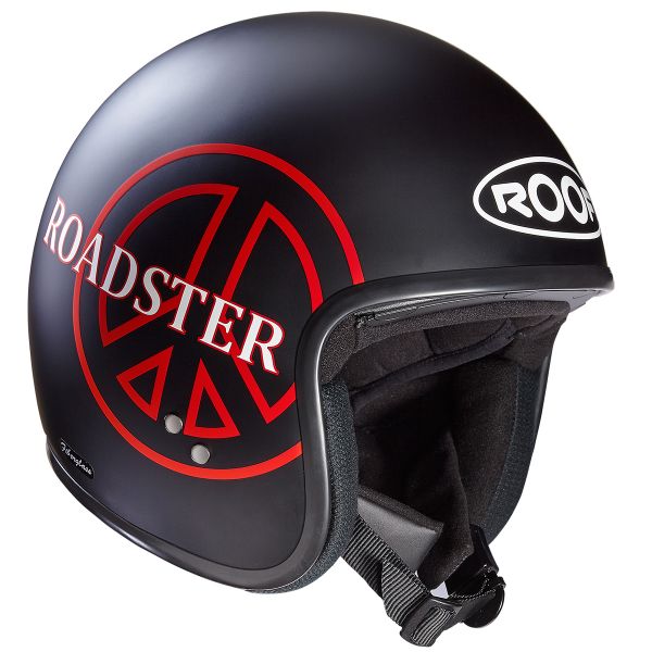 Casque Jet Roof Roadster Peace Noir Rouge Mat