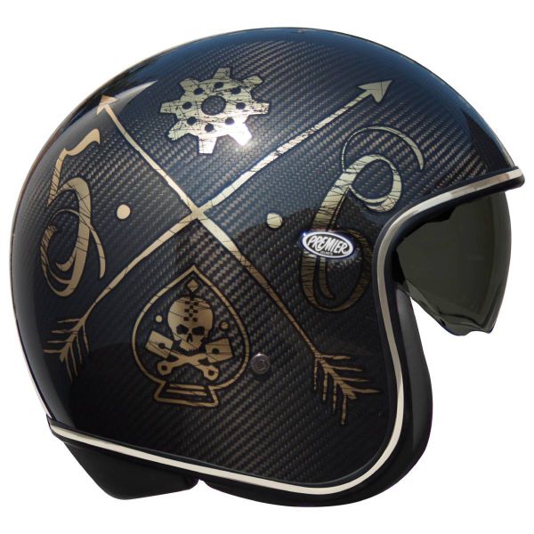 Casque Jet Premier Vintage Carbon NX Gold Chromed