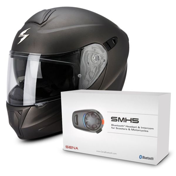 Casque Modulable Scorpion Exo 920 Matt Anthracite + Kit Bluetooth Sena SMH5 Solo