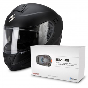 Casque Modulable Scorpion Exo 920 Matt Black + Kit Bluetooth Sena SMH5 Solo