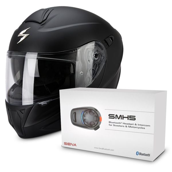 Casque Modulable Scorpion Exo 920 Matt Black + Kit Bluetooth Sena SMH5 Solo