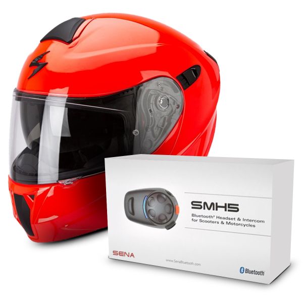 Casque Modulable Scorpion Exo 920 Neon Red + Kit Bluetooth Sena SMH5 Solo