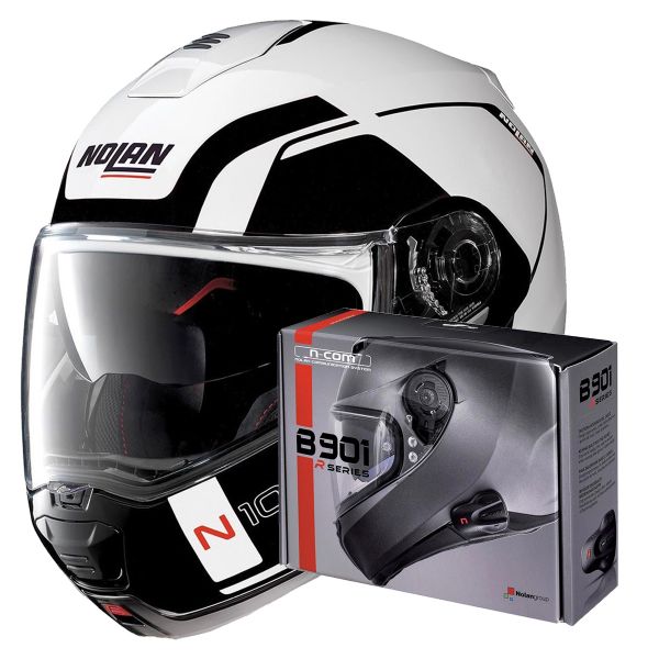 Casque Modulable Nolan N100 5 Consistency N-Com Metal White 19 + Kit Bluetooth B902 R