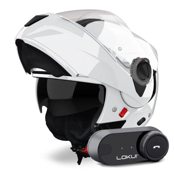 Casque Modulable Airoh Specktre Color White + Kit Bluetooth Lokui K30