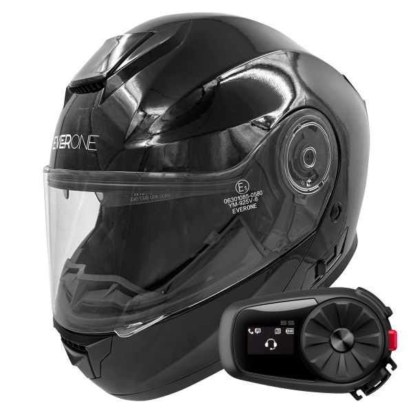 Casque Modulable Everone M72R Shiny Black + Kit Bluetooth 5S Solo Casque Modulable Everone M72R Shiny Black + Kit Bluetooth 5S Solo