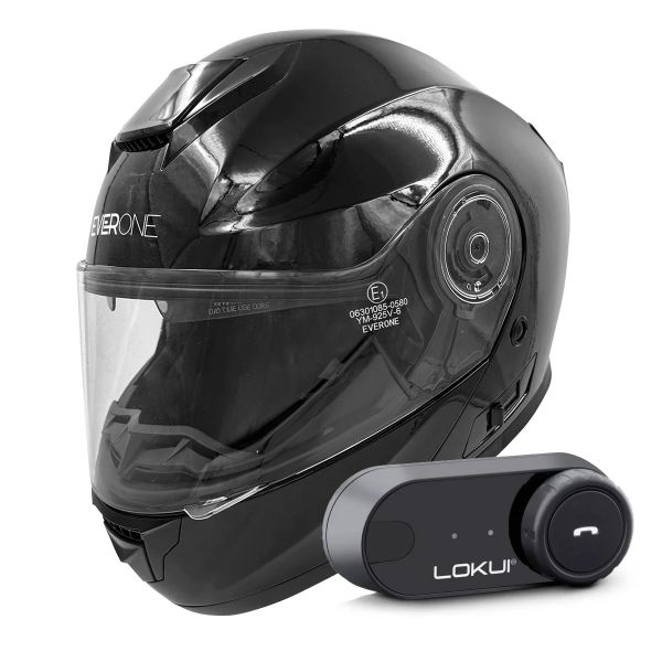 Casque Modulable Everone M72R Shiny Black + Kit Bluetooth Lokui K30