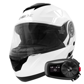 Casque Modulable Everone M72R Shiny White + Kit Bluetooth 5S Solo Casque Modulable Everone M72R Shiny White + Kit Bluetooth 5S Solo