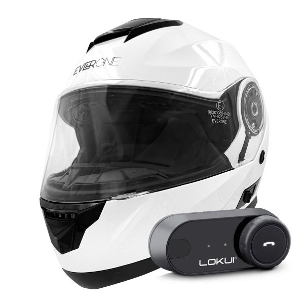 Casque Modulable Everone M72R Shiny White + Kit Bluetooth Lokui K30