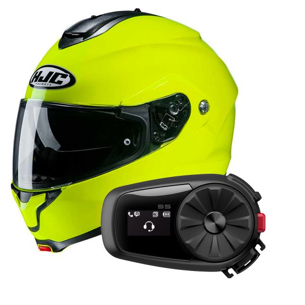 Pack Casque + Kit bluetooth et HJC C91 Fluo Green + Kit