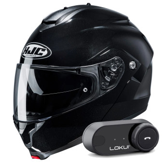 Casque Modulable HJC C91N Black + Kit Bluetooth Lokui K30