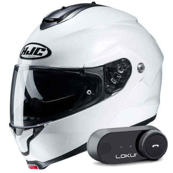 Casque Modulable HJC C91N Pearl White + Kit Bluetooth Lokui K30