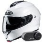 Casque Modulable HJC C91N Pearl White + Kit Bluetooth Lokui K30