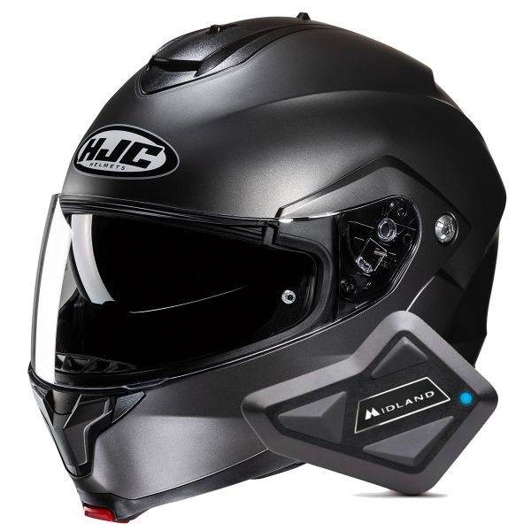 Casque Modulable HJC C91N Semi Flat Titanium + Kit Bluetooth BT Mini